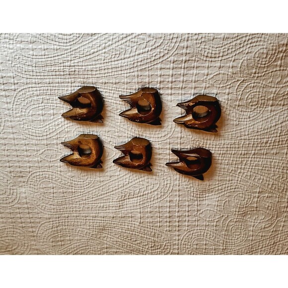 Carved Wood Dolphin Napkin Rings Set Of 6 - Picture 3 of 7